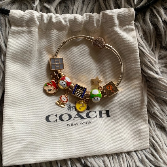 Pandora Rose Gold Pave Heart Clasp Bracelet w/ Super Mario Bros. Themed Charms. - Picture 2 of 14